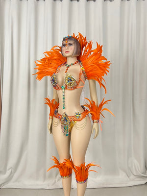 Samba Costumes Handmade Wire Bra And Belt With Feather Piece For Festival Costumes