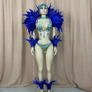 Top Quality Handmade Samba Rio Carnival Wire Bra+Belt+feather shawl With Stone Sexy Belly Dancing Costume
