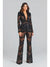 Women's Elegant Black Lace Two-Piece Set with Long Sleeve Jacket and Flared Pants