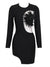 Black Long Sleeve Bodycon Mini Dress with Beaded Mesh Patchwork for Women