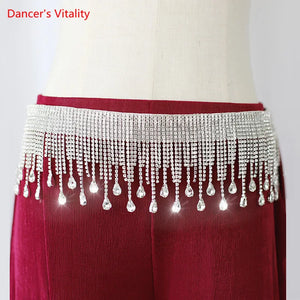 Belly Dance Hip Scarf, Women's Silver Rhinestone Fringe & Teardrop Crystal Tassel Belt, Belly Dance Hip Scarf