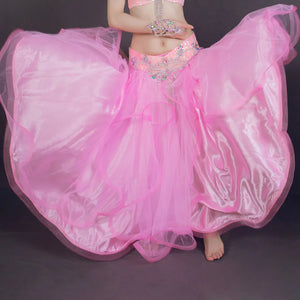 Women's White Organza Layered Ruffle Belly Dance Skirt with Embellished Waistband
