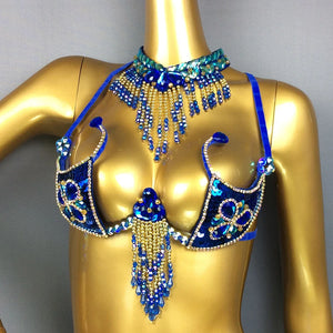 Women's Red Sequin Beaded Fringe Samba Belly Dance Costume Set