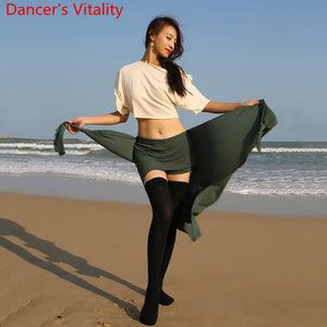 Women's Pink Crop Top and Ruched Slit Skirt Set with Rhinestone Waist Chain for Belly Dance