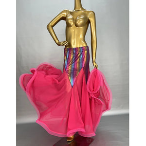 Belly Dance Skirt Women's Blue Shimmering Sequined Chiffon Flowy Mermaid Skirt