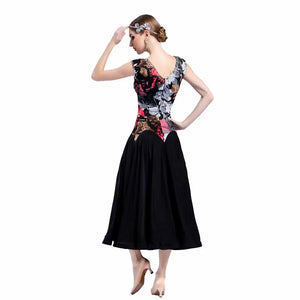 Women's Ballroom Practice Dress With Floating Hem And Printed Pattern For Adults