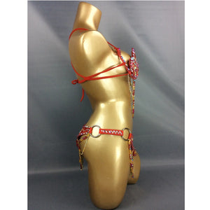 Belly Dance Costume, Women's Red & Gold Beaded Crystal Bra & Belt Set, Latin & Samba Dancewear