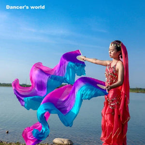 Belly Dance Fan Veils Women's Ombre Silk Bamboo Long Fan Ribs, Belly Dancing Performance Accessory