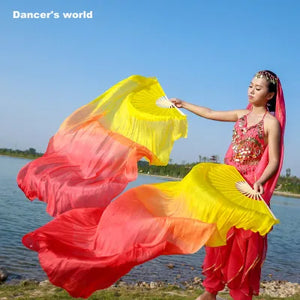 Belly Dance Fan Veils Women's Ombre Silk Bamboo Long Fan Ribs, Belly Dancing Performance Accessory