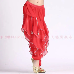 Women's Purple Chiffon Harem Pants with Silver Trim for Belly Dance