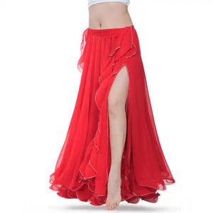 Belly Dance Skirt, Women's Royal Blue Chiffon Ruffle High Slit Maxi Skirt, Belly Dancing Performance Apparel