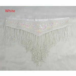 Belly Dance Hip Scarf, Women's Red Beaded Sequin Fringe Tassel Skirt, Latin Dance Costume Accessory