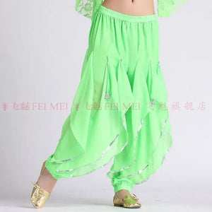 Women's Purple Chiffon Harem Pants with Silver Trim for Belly Dance