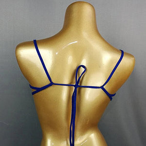 Women's Blue and Green Rhinestone Peacock Feather Embellished Gold Chain Belly Dance Bra Top