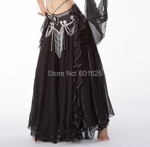 Belly Dance Skirt, Women's Pink Chiffon Ruffle Tiered Maxi Skirt, Flowy Tribal Dancewear