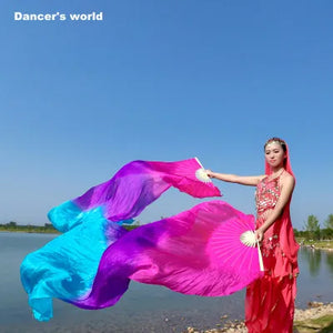 Belly Dance Fan Veils Women's Ombre Silk Bamboo Long Fan Ribs, Belly Dancing Performance Accessory