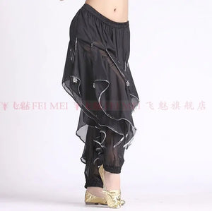 Women's Purple Chiffon Harem Pants with Silver Trim for Belly Dance