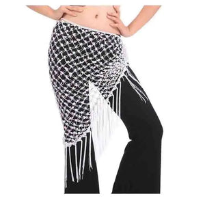 Women's Blue Sequin Mesh Fringe Belly Dance Hip Scarf