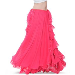 Belly Dance Skirt, Women's Royal Blue Chiffon Ruffle High Slit Maxi Skirt, Belly Dancing Performance Apparel