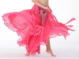 Belly Dance Skirt, Women's Pink Chiffon Ruffle Tiered Maxi Skirt, Flowy Tribal Dancewear