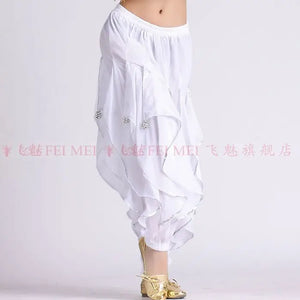 Women's Purple Chiffon Harem Pants with Silver Trim for Belly Dance