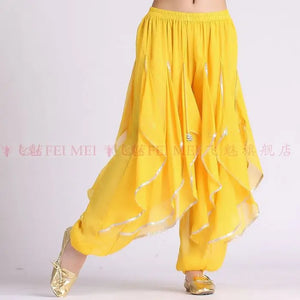 Women's Purple Chiffon Harem Pants with Silver Trim for Belly Dance