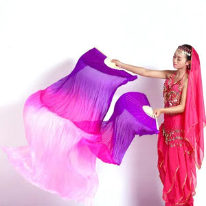 Belly Dance Fan Veils Women's Ombre Silk Bamboo Long Fan Ribs, Belly Dancing Performance Accessory