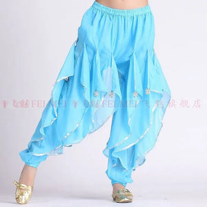 Women's Purple Chiffon Harem Pants with Silver Trim for Belly Dance