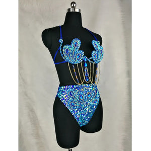 Dance Women's Red Embellished Jewel Sequin Rhinestone Bra Top High Waist Shorts Set, Latin Salsa Samba Carnival Belly Dance