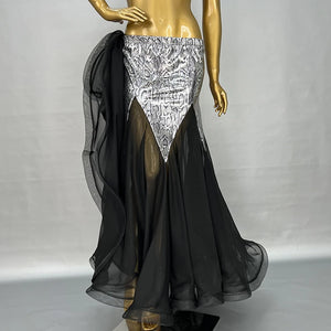 Belly Dance Skirt Women's Blue Shimmering Sequined Chiffon Flowy Mermaid Skirt