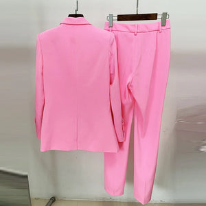 Pink Blazer and Pants Suit Set for Women, Stylish Slim Fit Spring Autumn Fashion Outfit