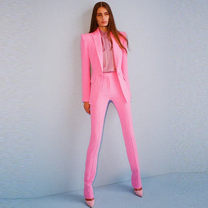 Pink Blazer and Pants Suit Set for Women, Stylish Slim Fit Spring Autumn Fashion Outfit