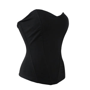Elegant Black Boned Corset Top with Sweetheart Neckline and Gathered Cups