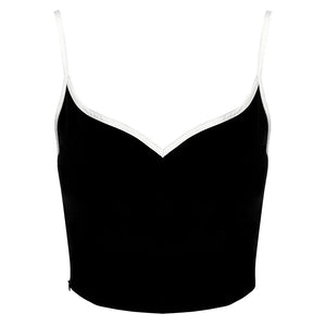 Adjustable Strap Black Jumpsuit with Heart-Shaped Neckline and White Piping Detail