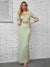 Light Green Long Sleeve Bandage Dresses for Women Sexy Backless O Neck Hollow Out Bodycon Evening Club Party Long Dress