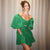Green Off-the-Shoulder Mini Dress with Keyhole Twist Front, Puff Sleeves, and Side Pockets