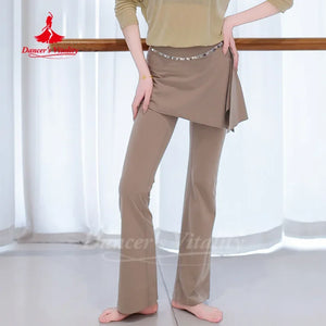 Women's Belly Dance High-Waisted Bell-Bottom Pants And Hip Scarf 2-Piece Set For Adult Practice