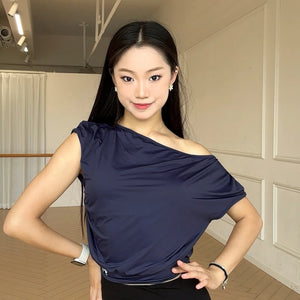 Women's Off-Shoulder Dance Top, Solid & Animal Print, Short Sleeve, Polyester Blend, Latin Dance