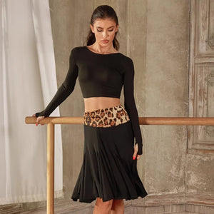 Women's Pink Long Sleeve Crop Top & Fringe Skirt Latin Dancewear Set