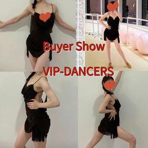 Women's Black Cowl Neck Backless Fringe Latin Dance Dress