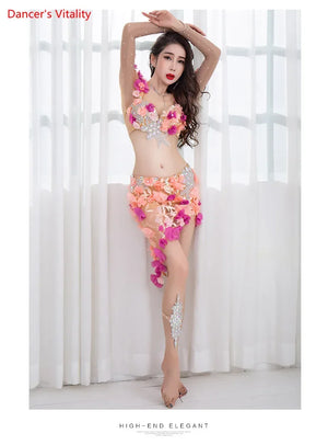 Professional Custom Made Belly Dance Performance Service Women 2018 New Sexy Fashion Suit Luxury Bra+Sexy Long Skirt 2pcs