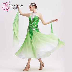 Women's Ballroom Dance Dress International Standard Chiffon White-Green Ombre For Adult Stage Performance