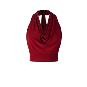 Women's White Halter Neck Draped Cowl Neck High Slit Ruched Maxi Dress for Latin Dance