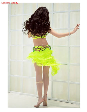 Girls' Belly Dance 2-Piece Bra and Skirt Set With Tassel Fringe For Performance