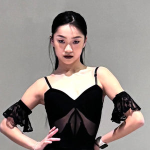 Women's Black Mesh Ruffled Latin Rhythm Salsa Dance Dress