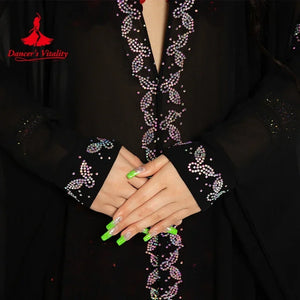 Women's Belly Dance Hooded Loose-Fit Robe With AB Rhinestones For Adult Competition