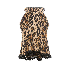 Women's Black & Leopard Print Sequin Trim Asymmetrical Latin Dance Dress