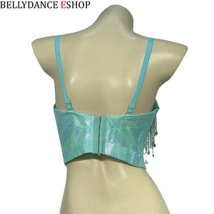 Belly Dance Bra Top, Women's Lavender Sequin & Rhinestone Embellished Dance Costume Top, Belly Dancing