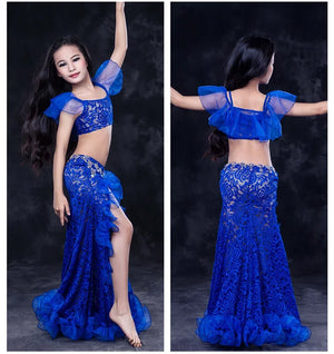 Girls Red Lace Ruffle Belly Dance Costume Set