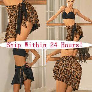 Women's Leopard Print Ruffled Wrap Dance Skirt for Latin Salsa Rumba